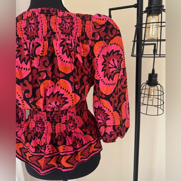 House of Harlow 1960 Nicole Ritchie Floral Balloon Sleeve Smocked Top Size Small - Picture 5 of 6